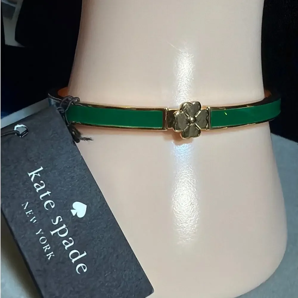 Kate Spade Glover Green & Gold Hinged Bangle Bracelet Classic Stacking Jewelry